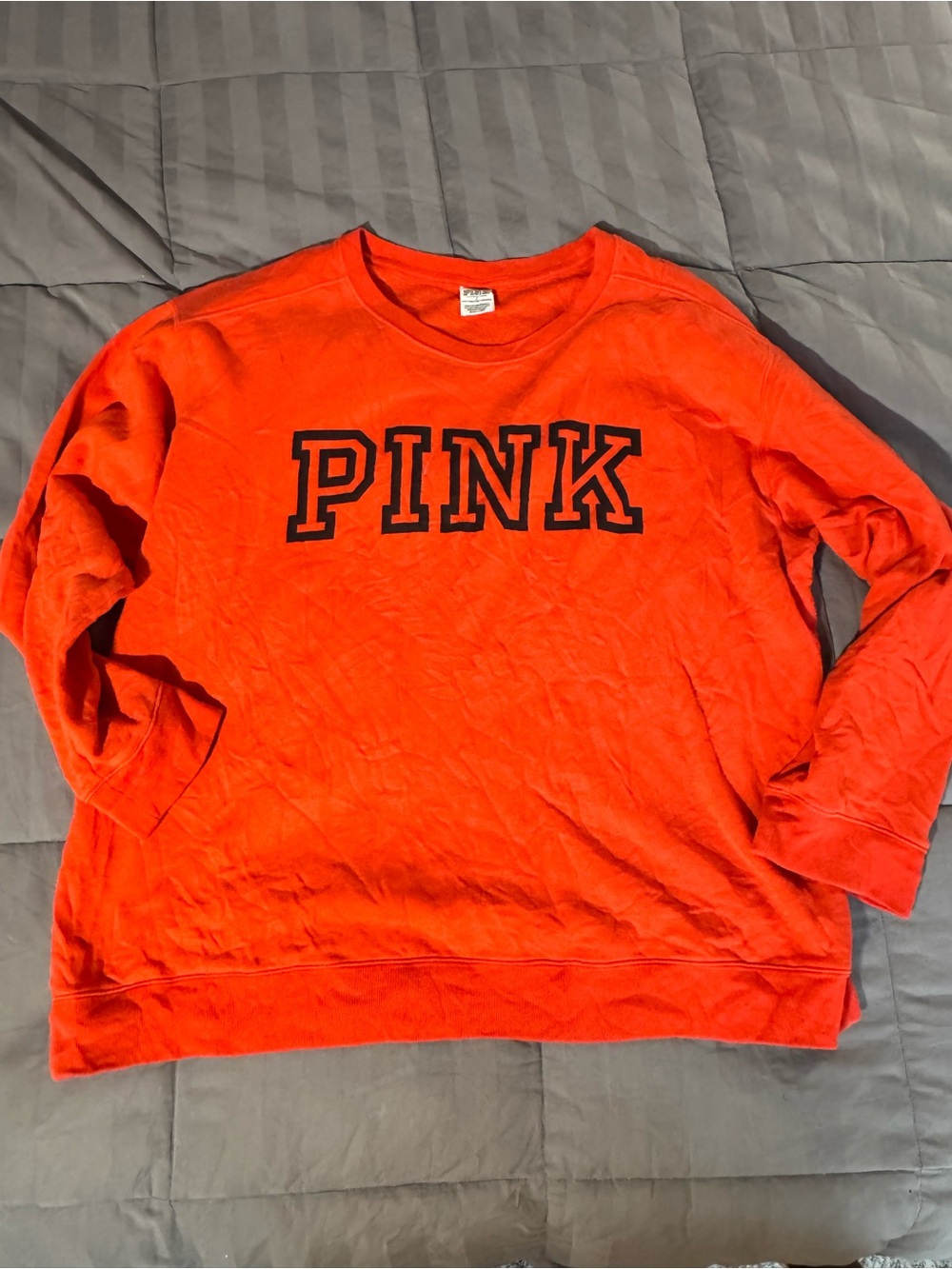 PINK Victoria's Secret Orange Crewneck Sweatshirt with Black Logo